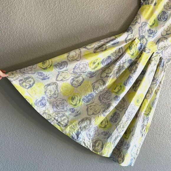 Mode O'Day True Vintage Dress Rose Print Yellow Blue Size Small Midi Union Made - Picture 2 of 8